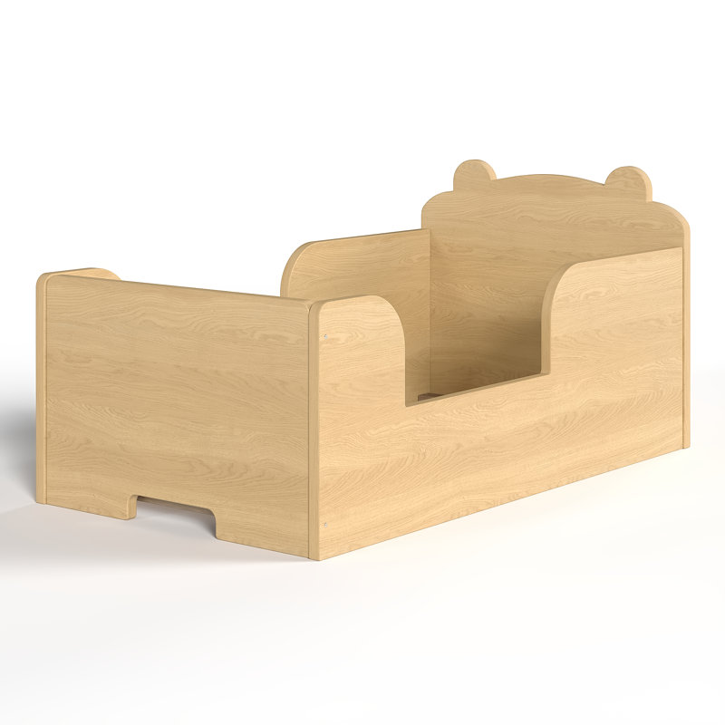 Bear-Shaped Toddler Floor Bed for Boys & Girls Ages 3-6, Safe Pine Wood Cot with Rounded Corners,Natural, Natural