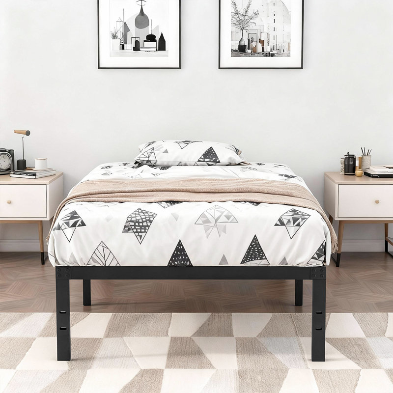 14'' Metal Platform Bedframe With Headboard Compatible No Box Spring Needed, Twin, Twin