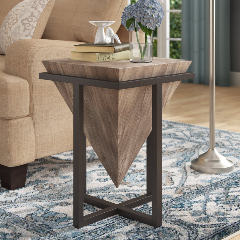 Sakcham Solid Wood Top End Table, Gray Wash/Black