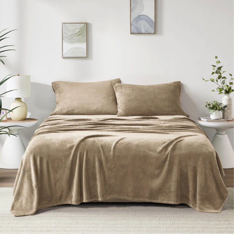 4 Pcs Taupe King Sheet Of - 100% Ultra Soft Cozy With Flat Fitted Sheets 2 Pillowcases Brushed Both Sides Fully Elasticized Machine Washable Size And