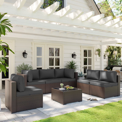 7-pieces Outdoor Rattan Wicker Sectional Seating Group With Cushions