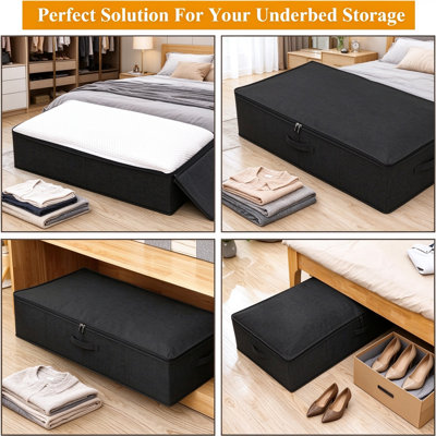 Under Bed Storage Containers with Zipper Lid, Sturdy Structured Fabric Organizer Bags for Clothes, Bedding, Shoes and Dorm Essentials, Space Saving Storage Solution