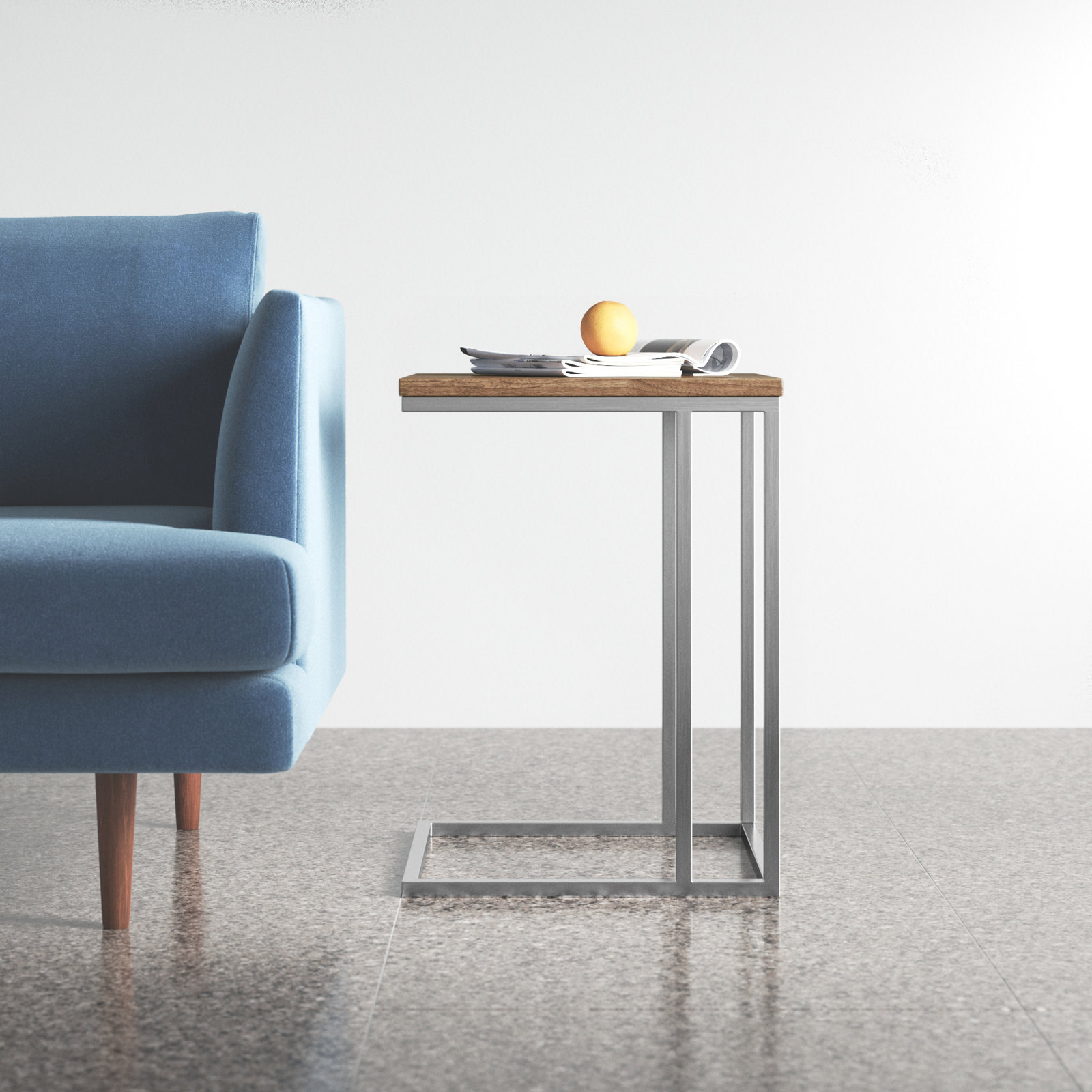 Hampshire End Table, Walnut Top/Silver Base