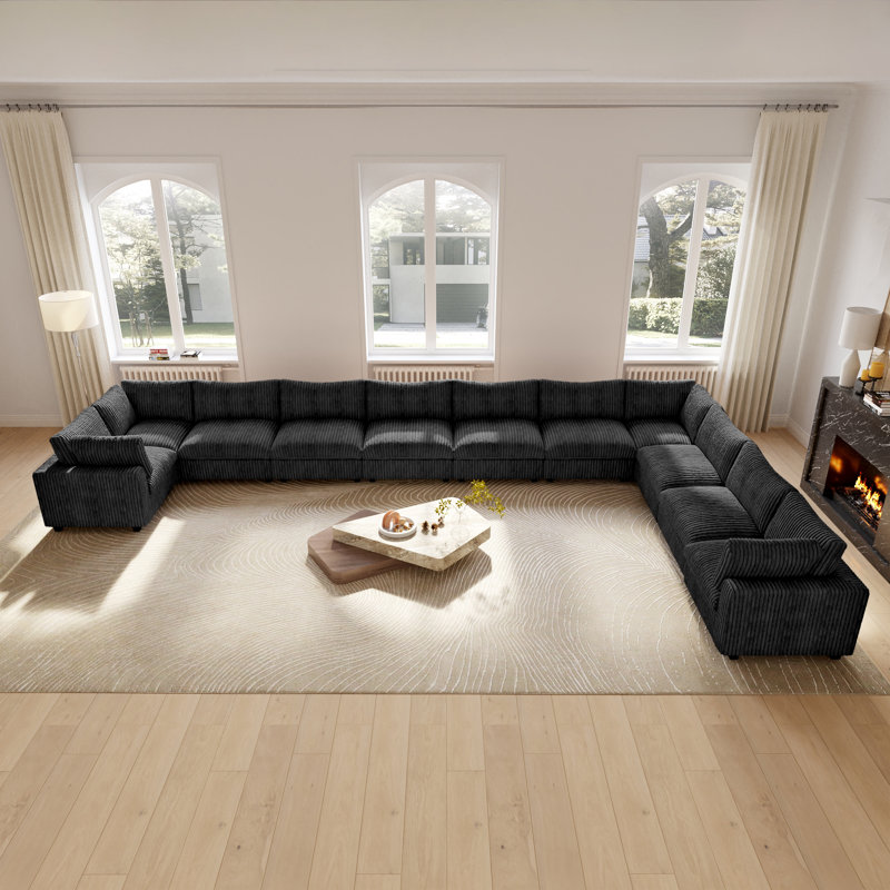 Canapé modulaire réversible en U 11 pièces, Similifourrure noire