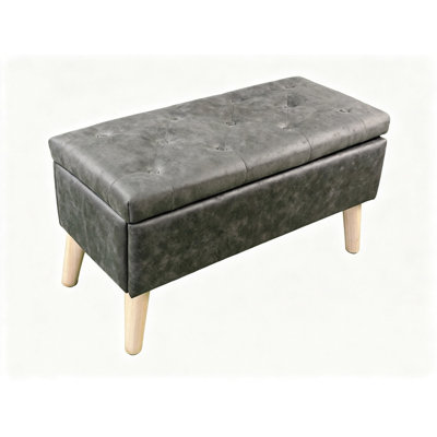 32" Wide Storage Ottoman Bench with Built-in Tray, Square Storage Ottoman for Extra Storage, Upholstered Footrest and End of Bed Bench, Perfect for Li