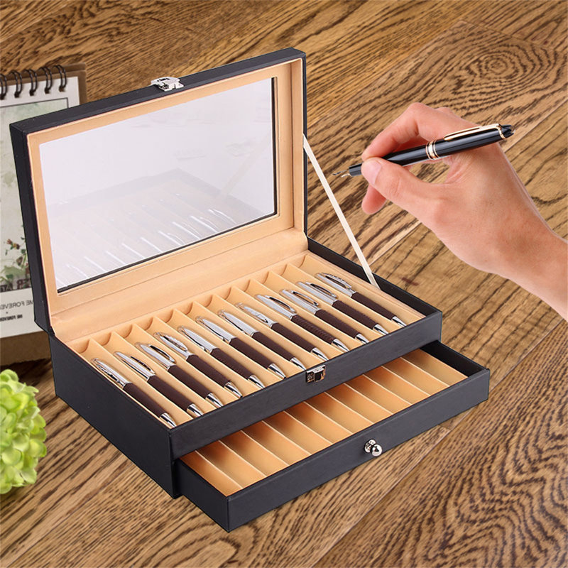 24 porte-stylo-plume en cuir, Noir