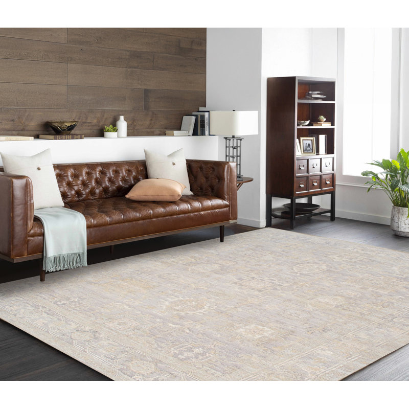 Tapis argenté en laine Oushak