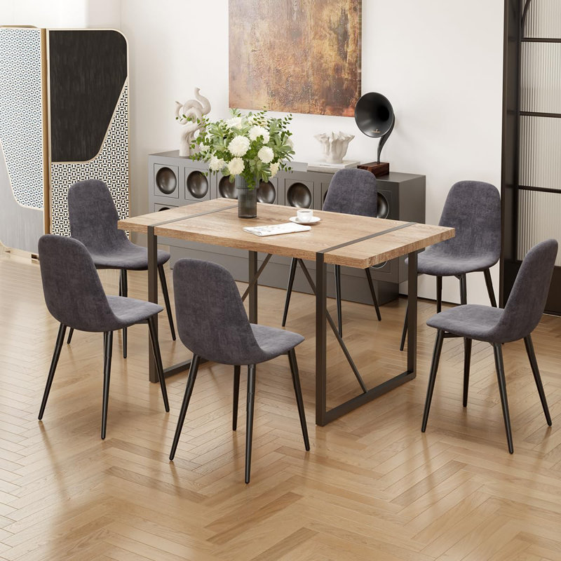 Ensemble de table de salle à manger 55 po, 7 pièces : table, 6 chaises, Gris