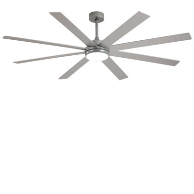 66" Ceiling Fans with Lights, Silver Indoor/Outdoor Ceiling Fan with Remote APP Control, 8 Blades Dimmable Timer Reversible Quiet DC Motor 6 Speeds