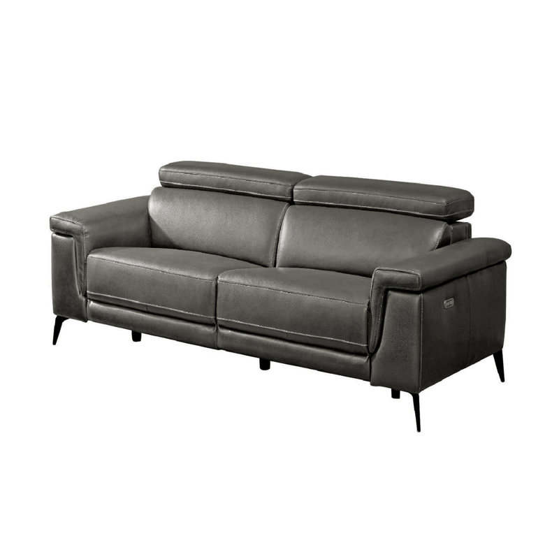 Philippa Genuine Leather Pillow Top Arm Reclining Sofa, Gray, 39" H x 67" W x 40" D