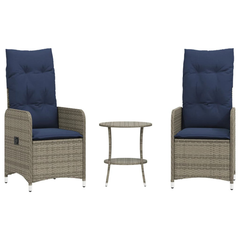  Chaises de patio inclinables 2 pièces avec table en rotin de polyester gris