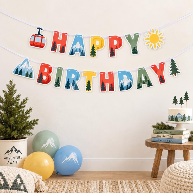 Mountain Cable Car Birthday Banner, Alpine Happy Birthday Letter Garland