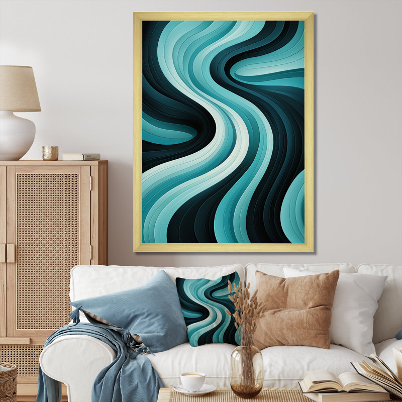 «Turquoise Black Opt Art In - Op Art», art mural sur toile, H 20 po x l 12 po x P 1 po, Encadrement doré