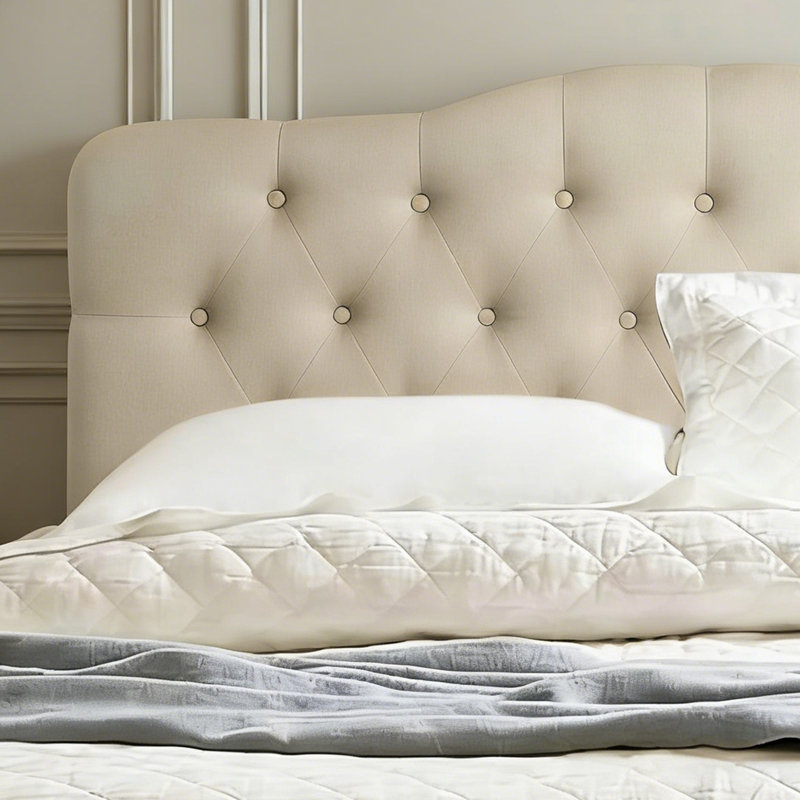 Tête de lit tapissier en lin à hauteur réglable, Beige, Grand