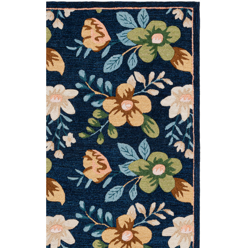 Tapis beige / vert / bleu à motif floral en laine / coton touffeté à la main Rolman, Tapis de couloir 2 pi 6 po x 8 pi