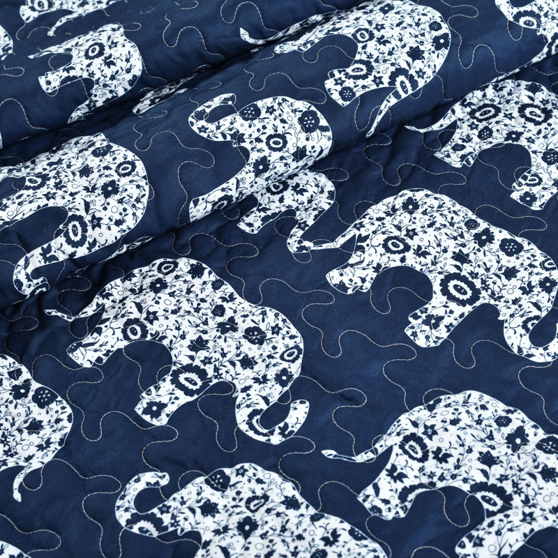 Navy Elephant Parade Reversible Sherpa Throw Blanket
