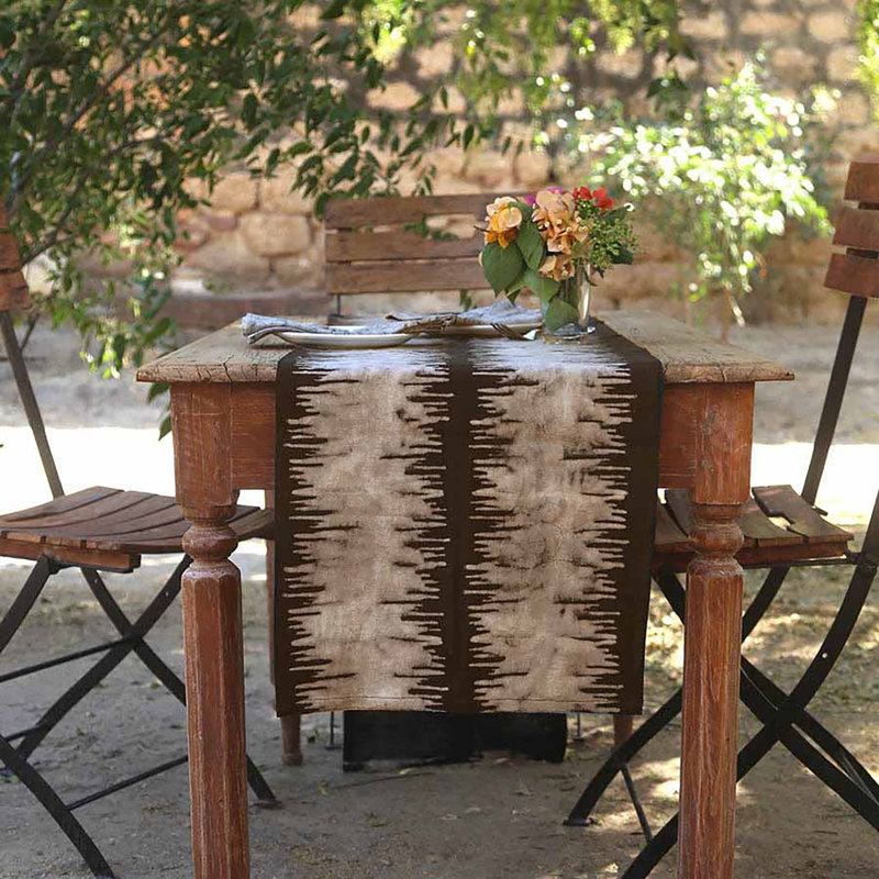 Neutral Block Print Table Runner