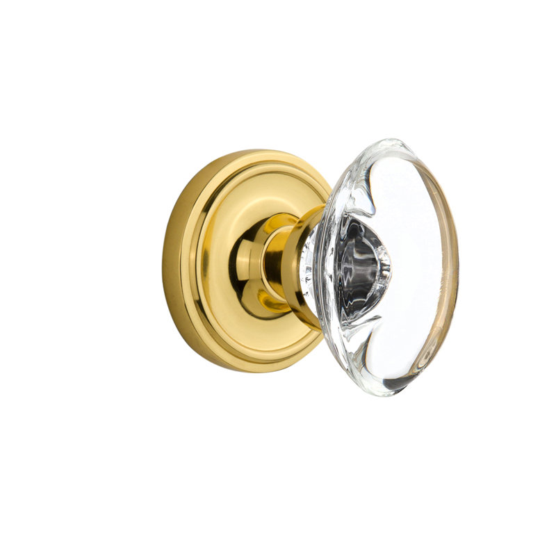Rosette classique avec poignée de porte ovale en cristal transparent, Laiton non laqué, 2,375 po