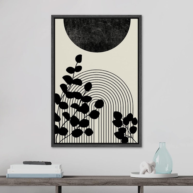 Duotone Mid-Century Minimal Forest Leaf Collage - reproduction de cadre flottant sur toile, H 36 po x l 24 po x P 1,5 po