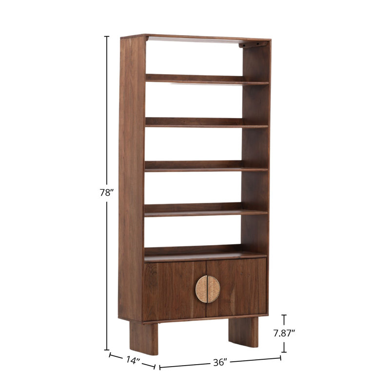 Silvie 5-Tier Acacia Bookcase, Walnut