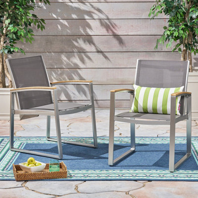 Chaise de salle à manger - aluminium gris, 22,67 po de profondeur x 23,85 po de largeur, 33,4 po de hauteur, 10,66 lb Tendance avec siège et dossier en filet, rouille - cadre en aluminium, rouille élégante de style Mid-Century