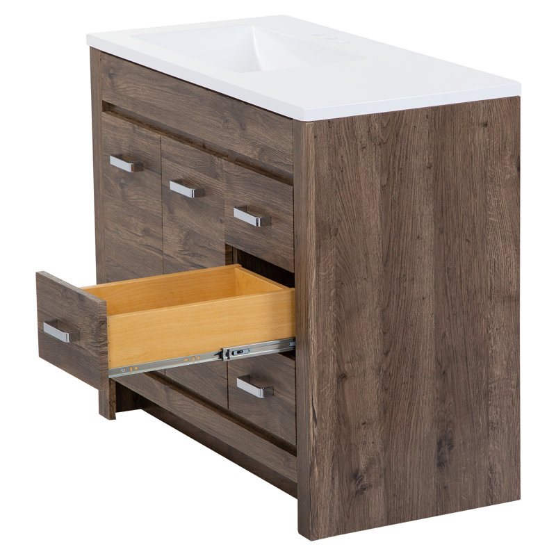 36.5" Single Bathroom Vanity With Cultured Marble Top, Vintage Oak