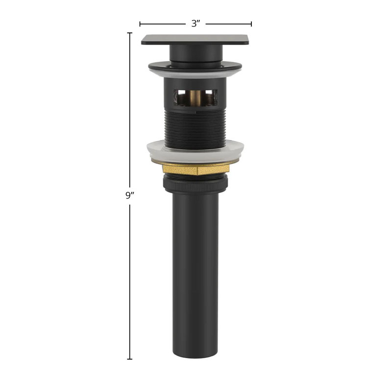 DAX Square Brass Vanity Sink Pop-up Drain, Matte Black, Yes