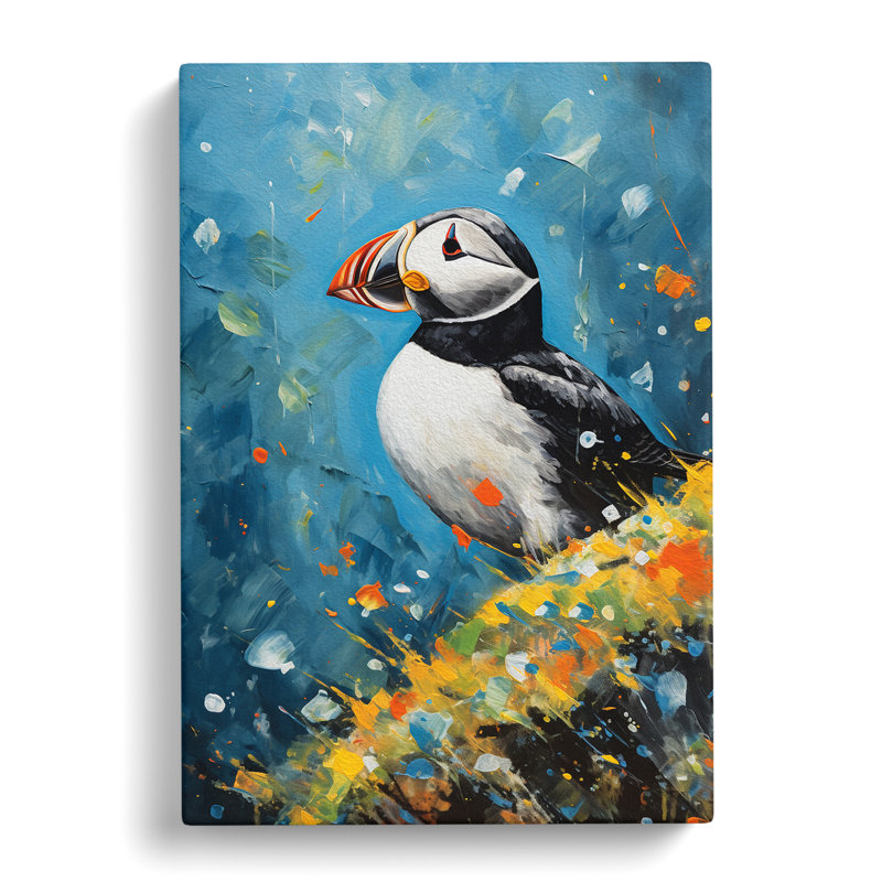 Puffin Action Painting Art - Wrapped Canvas, 60cm H x 40cm W x 3cm D