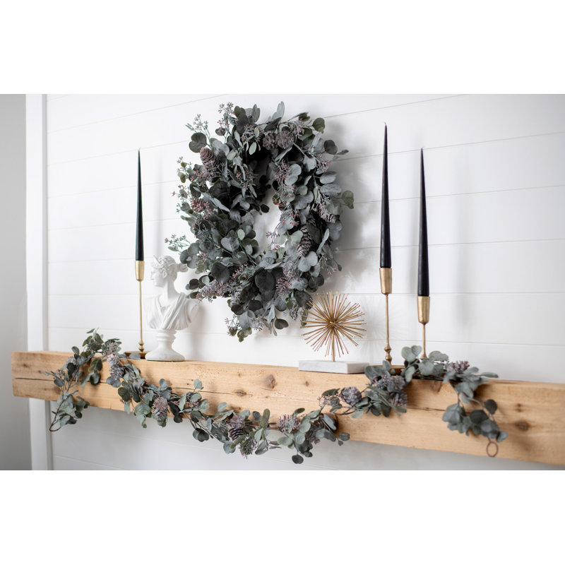 Candlelit Evenings - Faux Dusty Green Silver Dollar Eucalyptus & Pinecone Christmas Front Door Winter Wreath