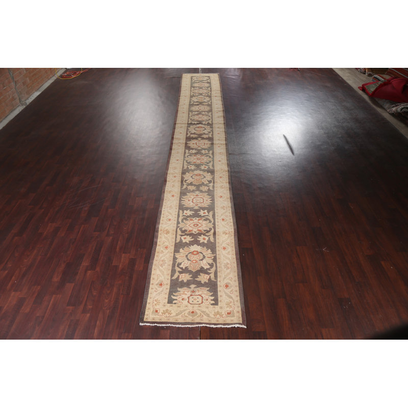 Tapis de couloir unique en laine noué à la main 3 pi 2 po x 23 pi 2 po One Age of a Kind