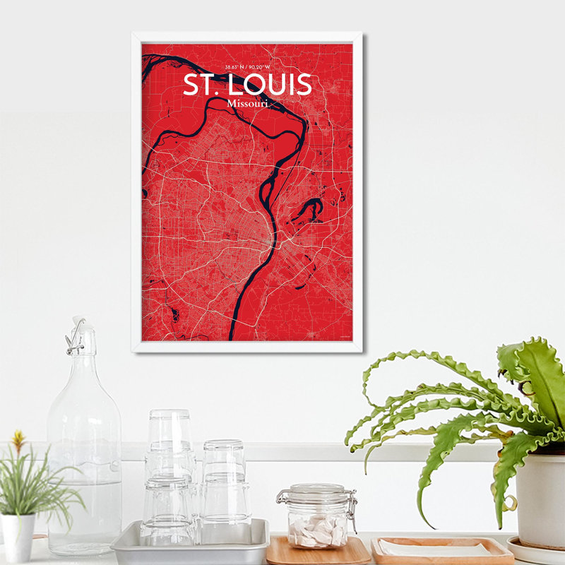 St. Louis City Map, impression, Rouge / Bleu marine, H 27,6 po x l 19,7 po