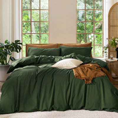 MooMee Duvet Cover Set 100% Washed Cotton Linen Like Textured Lightweight