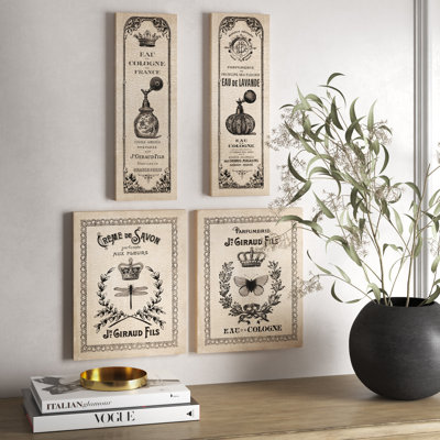 " Classic French inspired hotel bath panels and signs; Cologne and Savon " 4 Piece Art Graphic Art Print