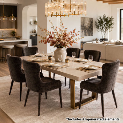 Modern Chenille High Back Dining Chairs with Recessed Arms