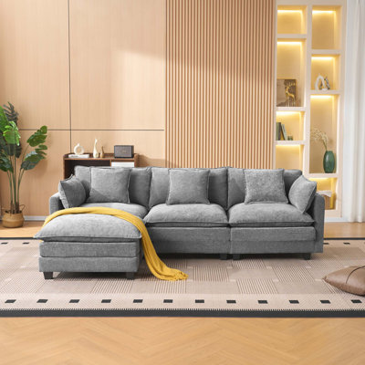 Canapé 3 places avec repose-pieds avec rangement pour le salon, la chambre à coucher et la chambre compacte, canapé modulaire rembourré, banc en L avec repose-pieds