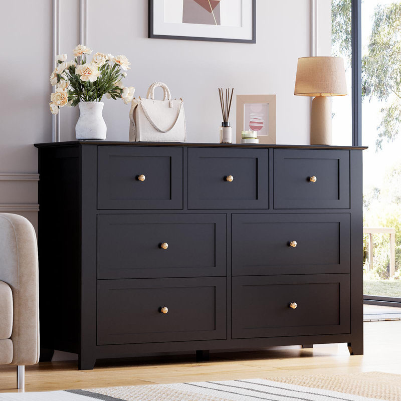 Ensemble de 2 commodes pour la chambre à coucher, 7 commodes à tiroirs, armoire de rangement en bois pour le salon, placard de rangement, entrée, couloir, noir