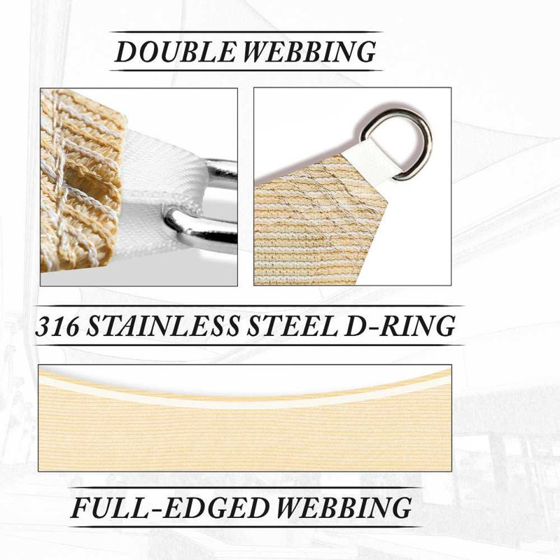 Beige 12' x 8' Rectangle HDPE Sun Shade Sail Canopy