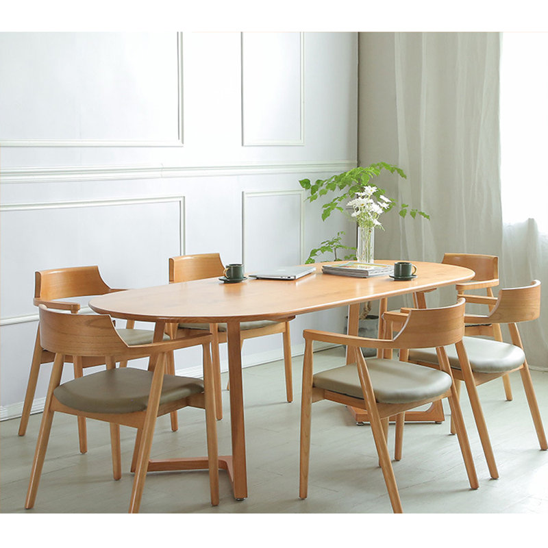 Ensemble de table de salle à manger ovale en bois massif de style nordique, 6, H 29,5 po x L 70,8 po x l 31,4 po