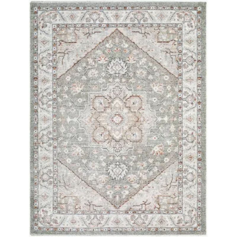 Wahnetta tissé à la machine, Ivory/Brown/Cream/Green/Black/Orange, Rectangle 6'7" x 9'