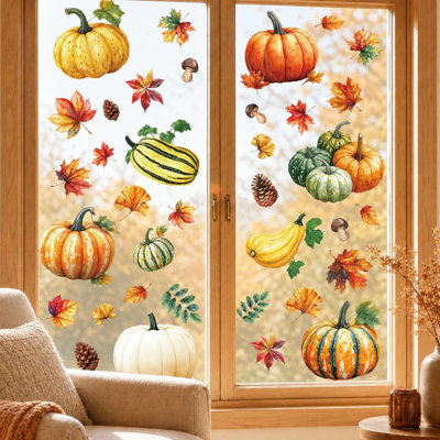 La fenêtre d'automne s'agrippe à la citrouille, autocollants d'automne pour les décorations de l'Action de grâce. 8 feuilles de décalcomanies pour grandes fenêtres d'automne pour fenêtres en verre