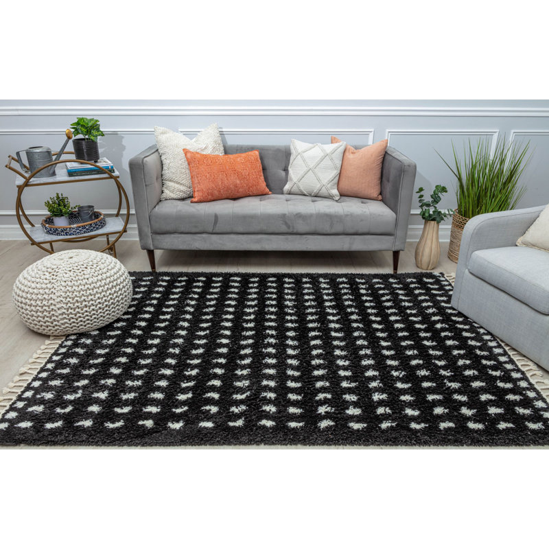Tapis noir / blanc touffeté à la machine Haiden, Rectangle 2 pi 6 po x 4 pi