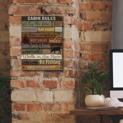 'Cabin Rules On Wood'  by Jean Plout Canvas Wall Art