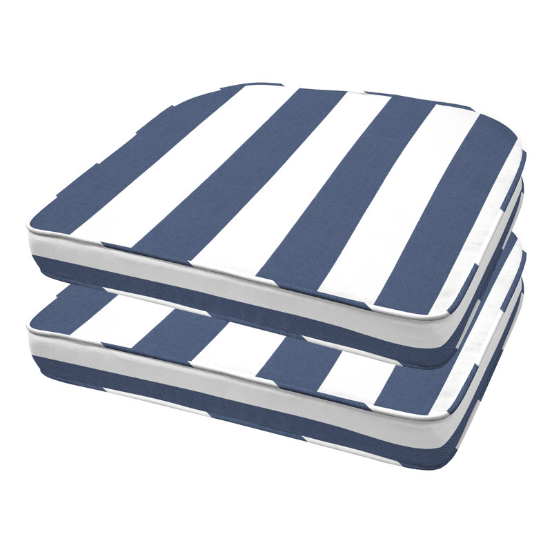 Outdoor Rounded Dining Seat Cushion, Blue Awning Stripe