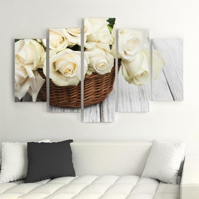 White Roses, Nature Flowers - 5 Piece Wrapped Canvas Print