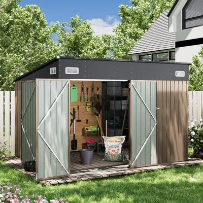 Metal Lean-to Storage Shed with Three Doors