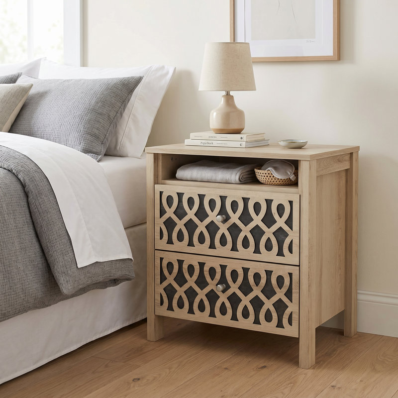 Table de chevet 2 tiroirs Pruitt Allysyn, Beige