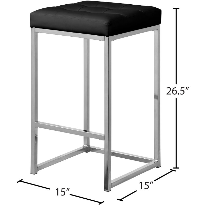 Tabouret de comptoir 26,5 po Nicola, Chrome, Noir