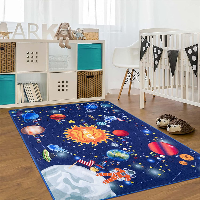 Tapis rectangulaire en polyester touffeté bleu Burna