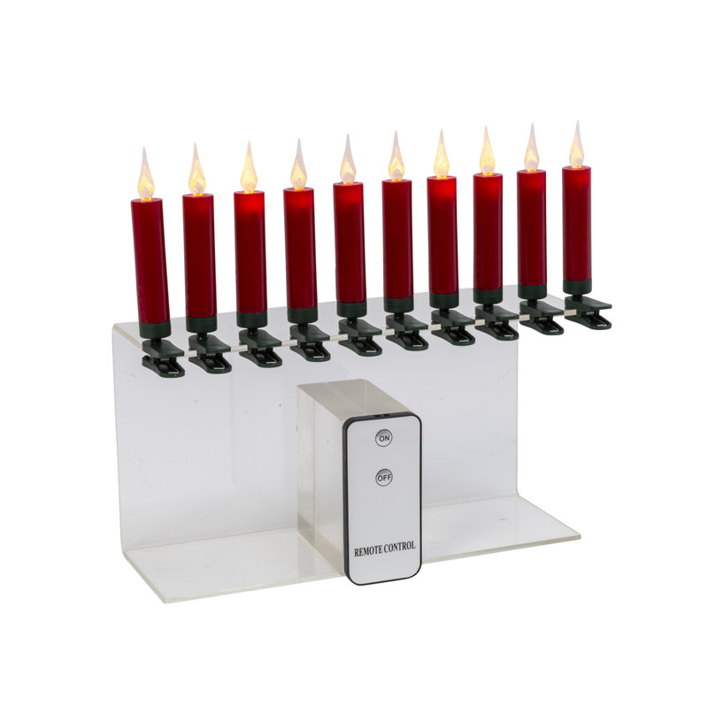 Set of 10 Red Christmas LED Candles with Clip and Remote Control