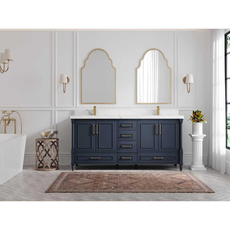 Aberdeen 72'' Double Bathroom Vanity with Top, Calacatta Nuvo, Hale Navy Blue